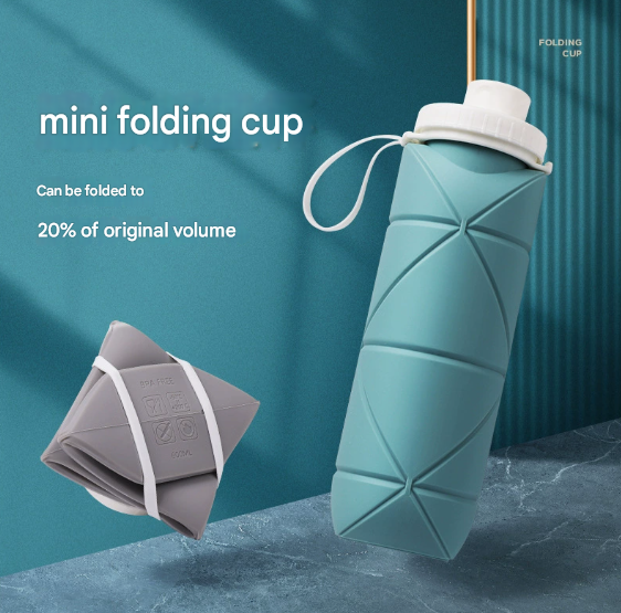 Dark-blue Portable Silicone Collapsible Water Bottle - Foldable Sports Cup for Cycling and Outdoor Fitness