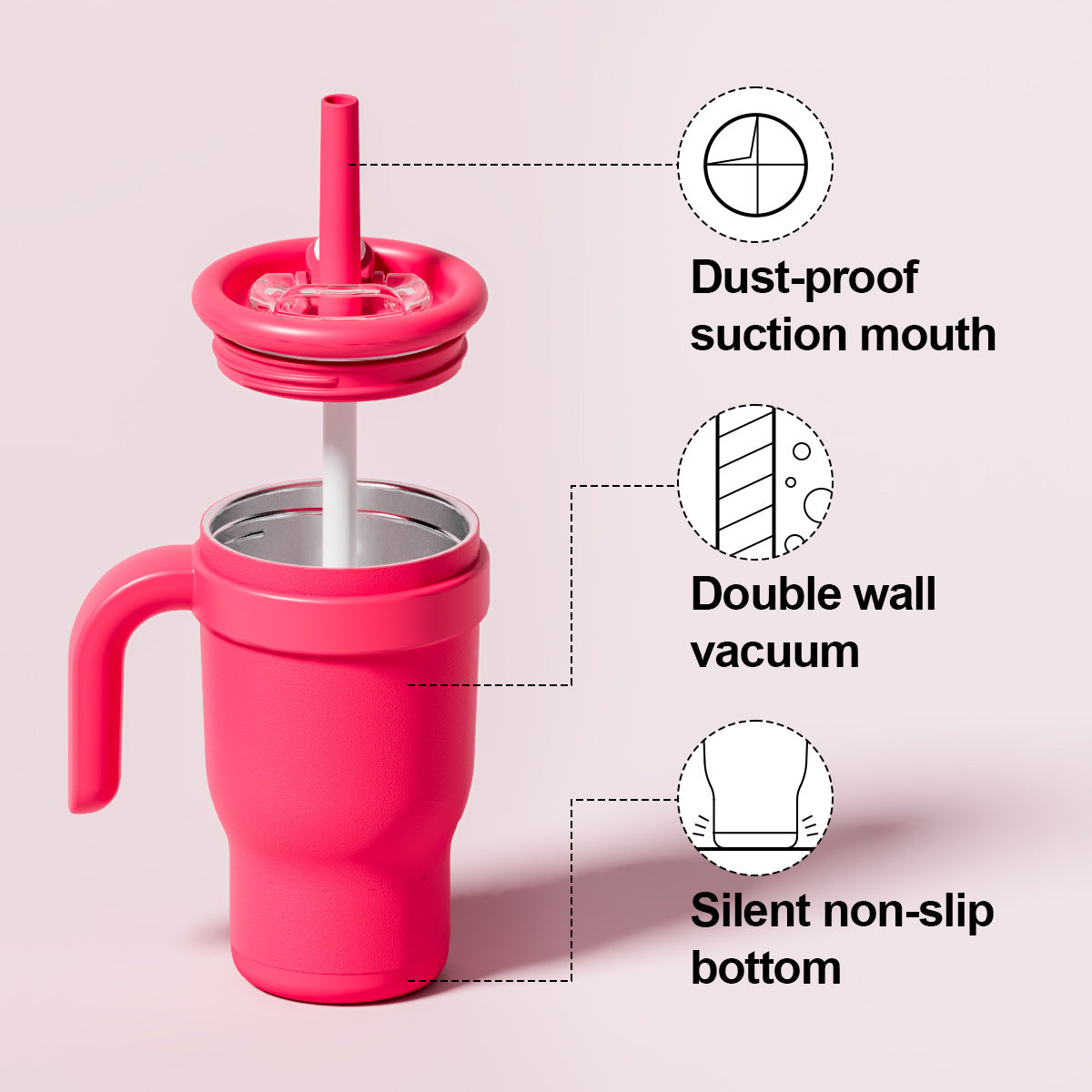 Yellow 14oz Insulated Tumbler with Handle & Straw - 304 Stainless Steel Car Cup (Contrast Color)