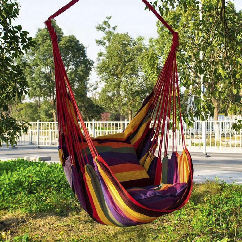 Colorful Striped Hammock Chair with Ropes and Storage Bag - Blue Stripes