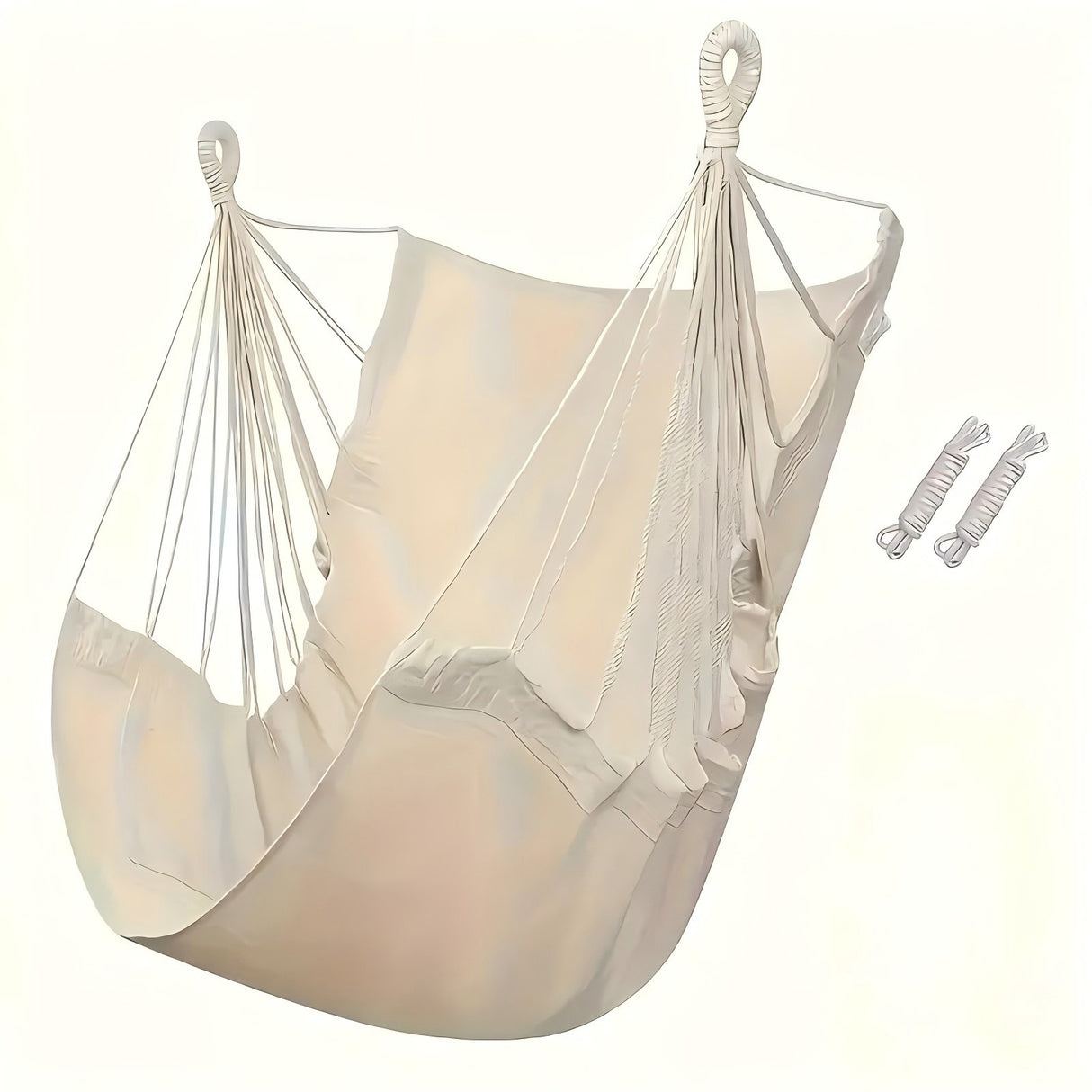 Colorful Striped Hammock Chair with Ropes and Storage Bag - White