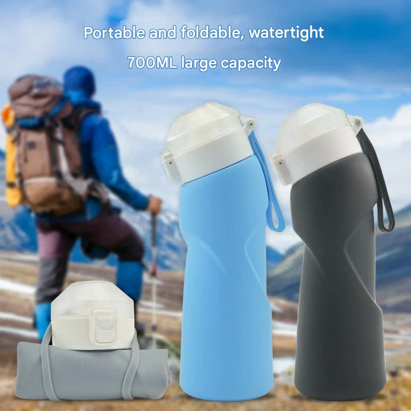 Gray Collapsible Silicone Water Bottle - Portable Large Capacity Outdoor Hiking Flask
