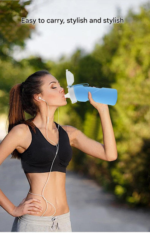 Gray Collapsible Silicone Water Bottle - Portable Large Capacity Outdoor Hiking Flask
