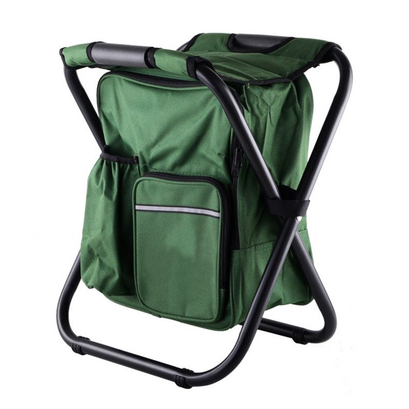 Green Insulated Cooler Backpack Chair - Foldable Stool for Fishing, Camping, Picnics & BBQ