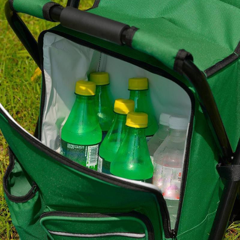 Green Insulated Cooler Backpack Chair - Foldable Stool for Fishing, Camping, Picnics & BBQ