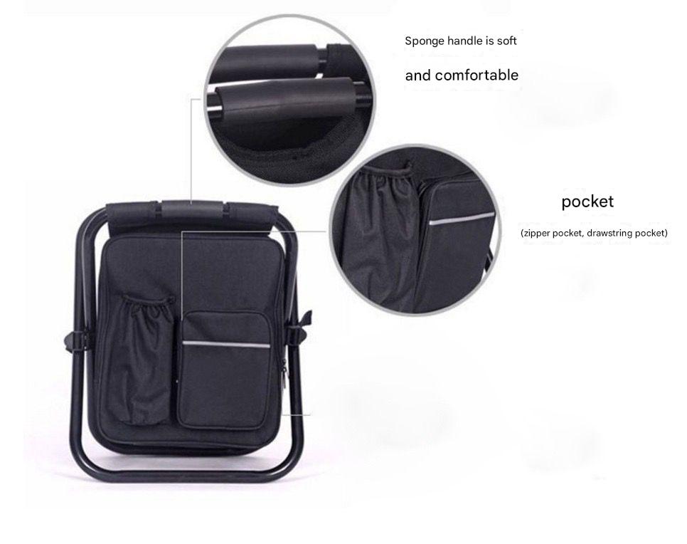 Black Insulated Cooler Backpack Chair - Foldable Stool for Camping, Fishing, Picnics & BBQ