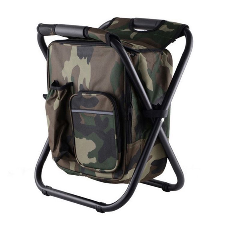 Camouflage Insulated Cooler Backpack Chair - Foldable Stool for Camping, Fishing, Picnics & BBQ