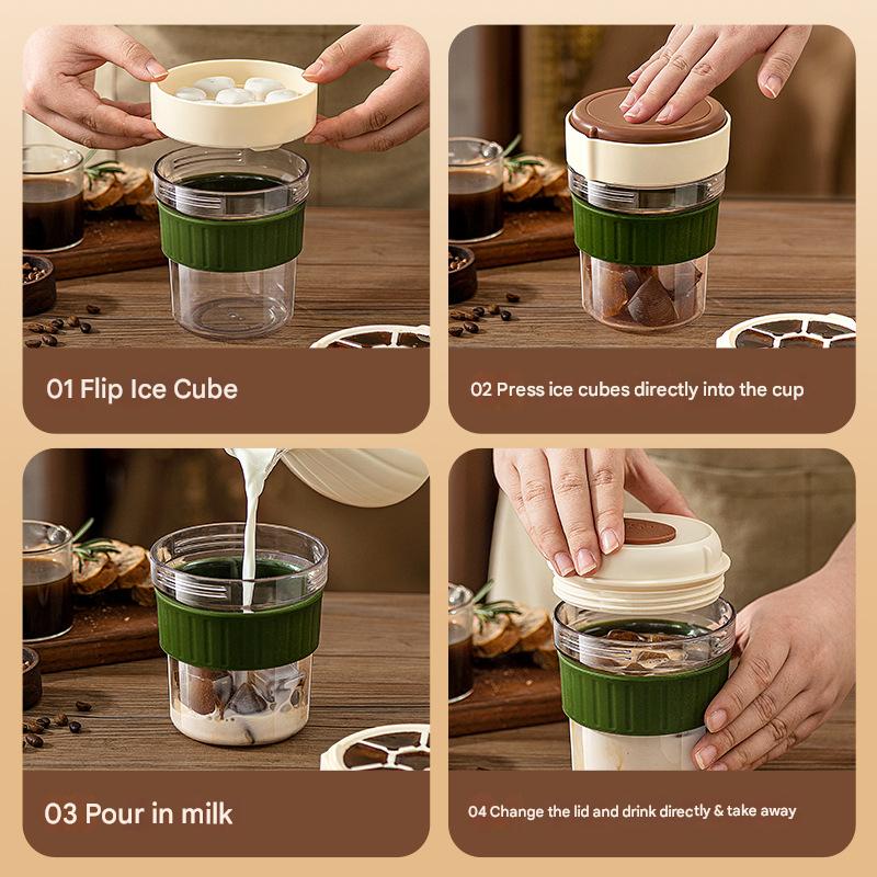 2-in-1 Ice Cube Maker Tumbler - Portable Cup with Integrated Silicone Ice Tray & Lid (1 cup + 3 ice tray)