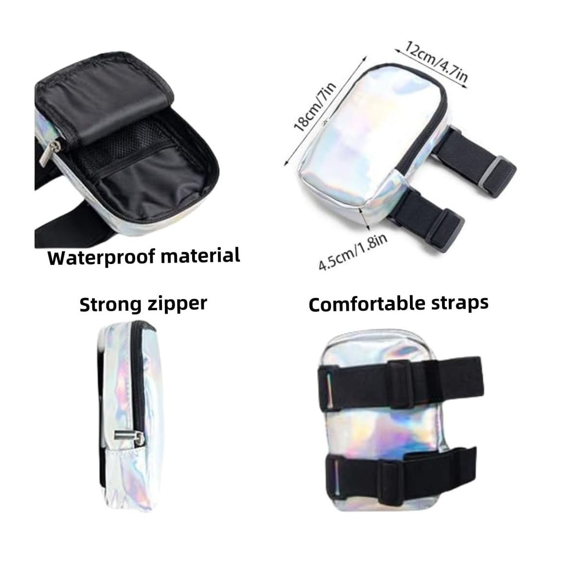 Black Shiny Holographic Thigh Holster Bag - Hands-Free Festival & Hiking Gear
