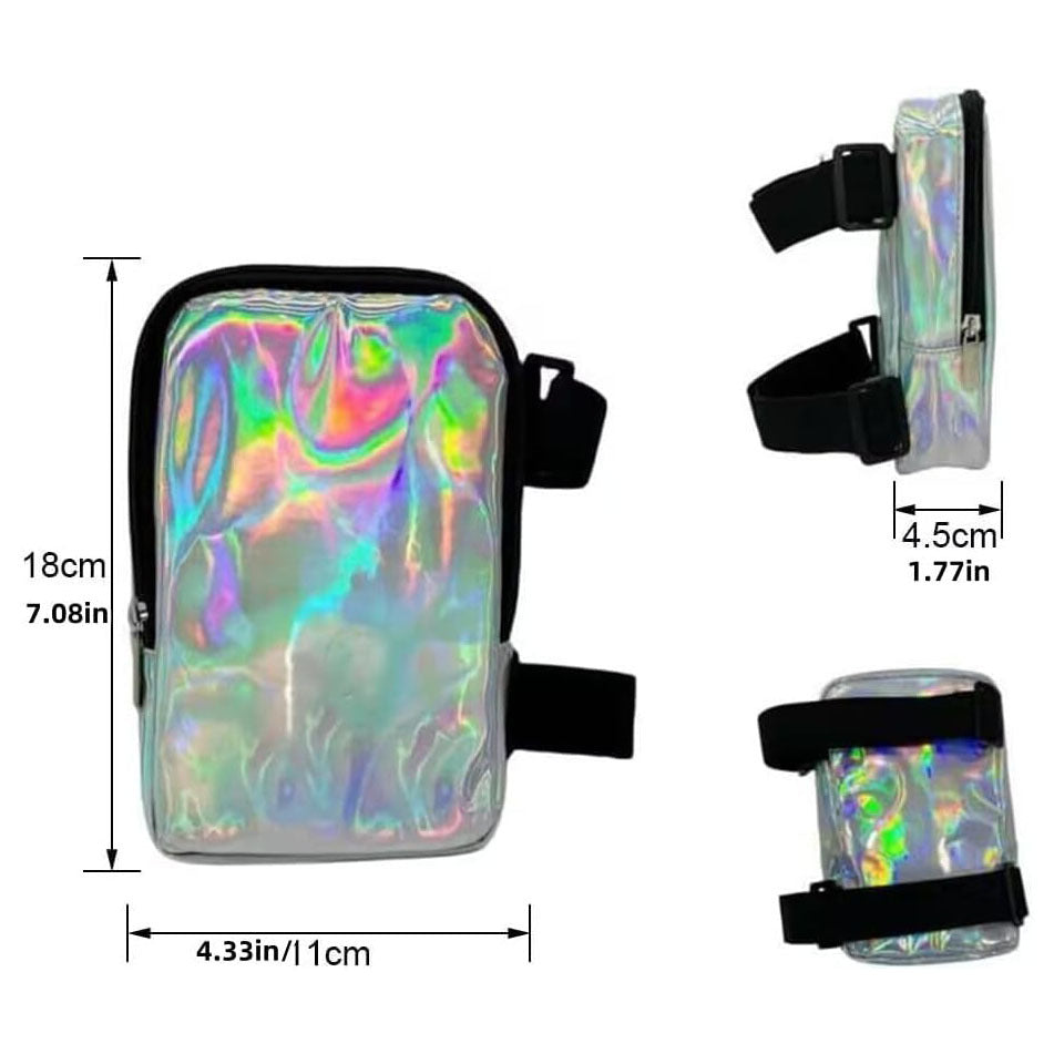 Black Shiny Holographic Thigh Holster Bag - Hands-Free Festival & Hiking Gear
