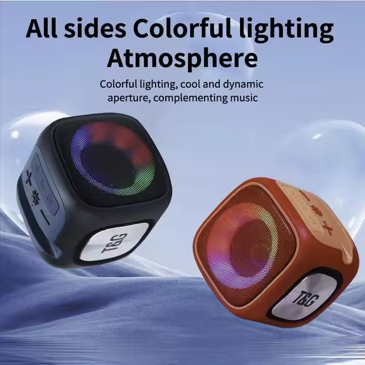 Orange And Black T&G Portable Cube Bluetooth Speaker - RGB Lights, FM Radio, Multi-Input Sound System