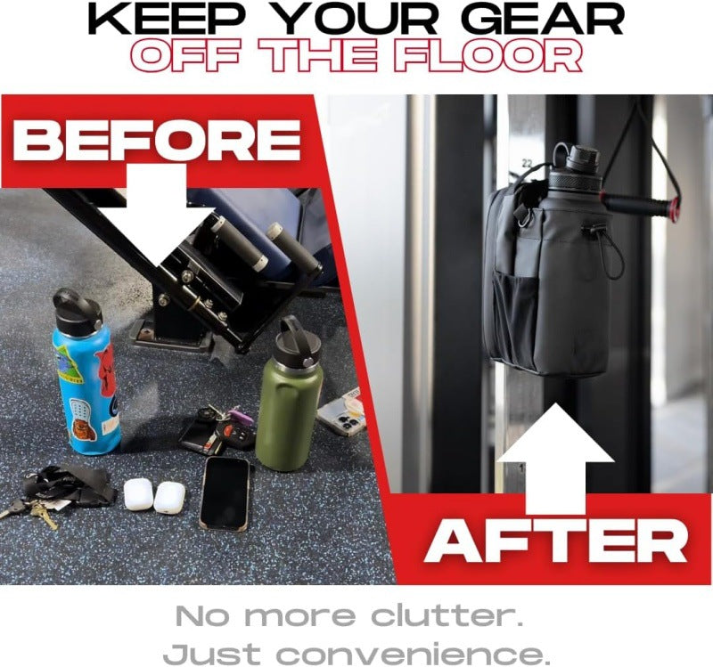 Black Magnetic Gym Water Bottle Holder Bag - Crossbody Sling Pouch for Essentials