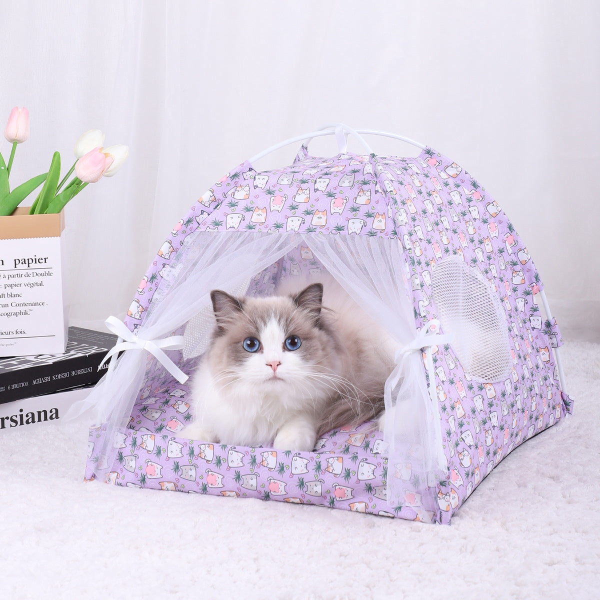 S 35*35CM 5 Catties Within Camping Companion Pet Tent - Portable Foldable Breathable Outdoor Cat House Shelter