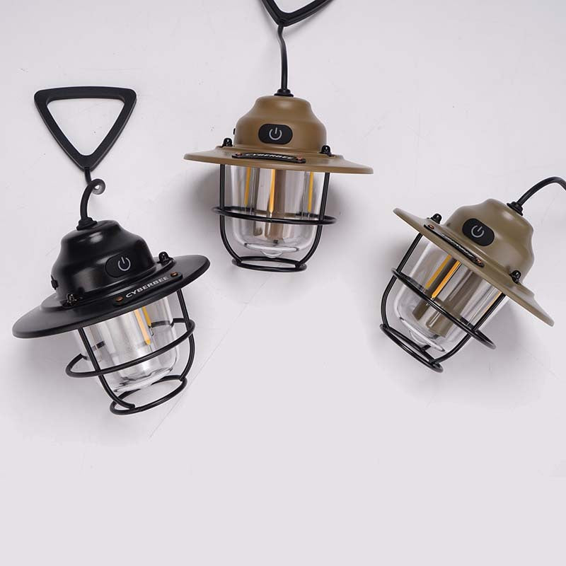 Retro LED Camping Lantern with Multiple Light Modes - USB Rechargeable, Hanging Design(black)