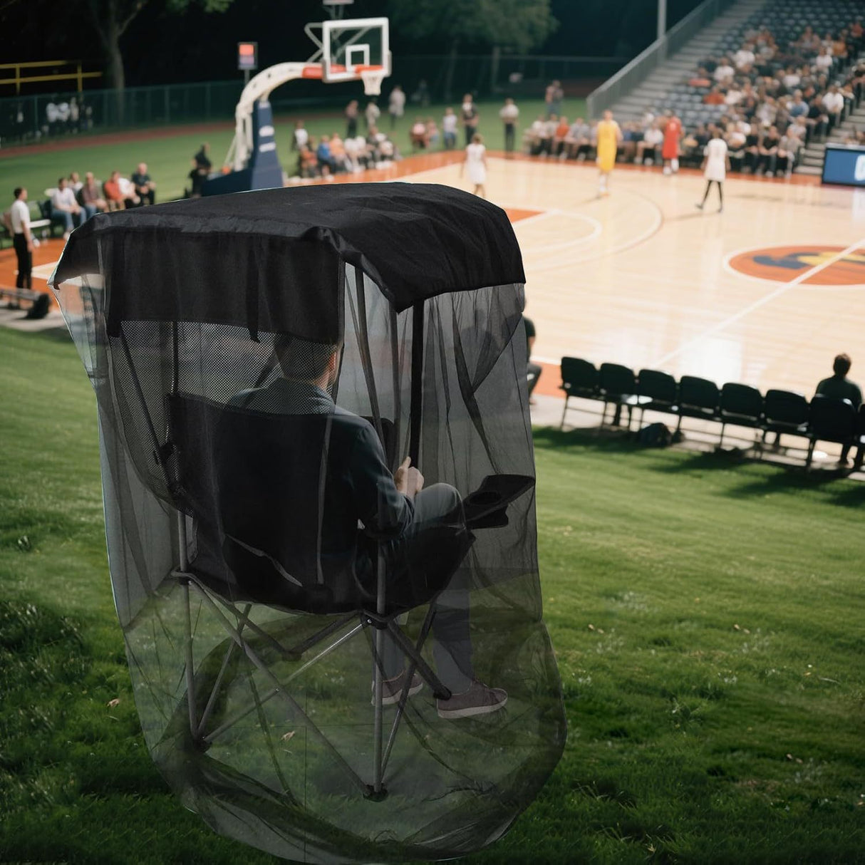Portable Outdoor Chair Cover with Mosquito Net & Sun Canopy - UV & Water-Resistant Shelter for Camping & Fishing(black 155*125*205CM)(not including stand)