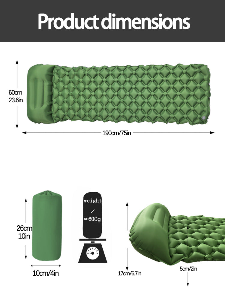 2pc Ultralight Inflatable Camping Sleeping Mat with Integrated Pillow - Waterproof 40D Nylon TPU(Grey)