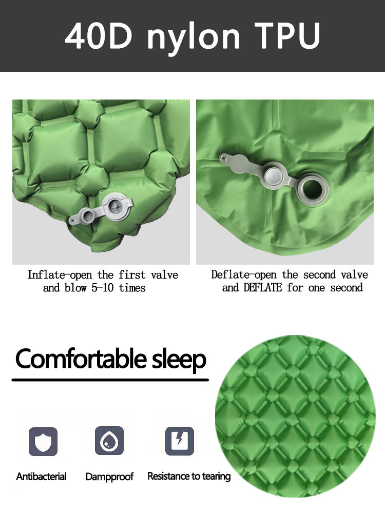 2pc Ultralight Inflatable Camping Sleeping Mat with Integrated Pillow - Waterproof 40D Nylon TPU(Navy Blue)