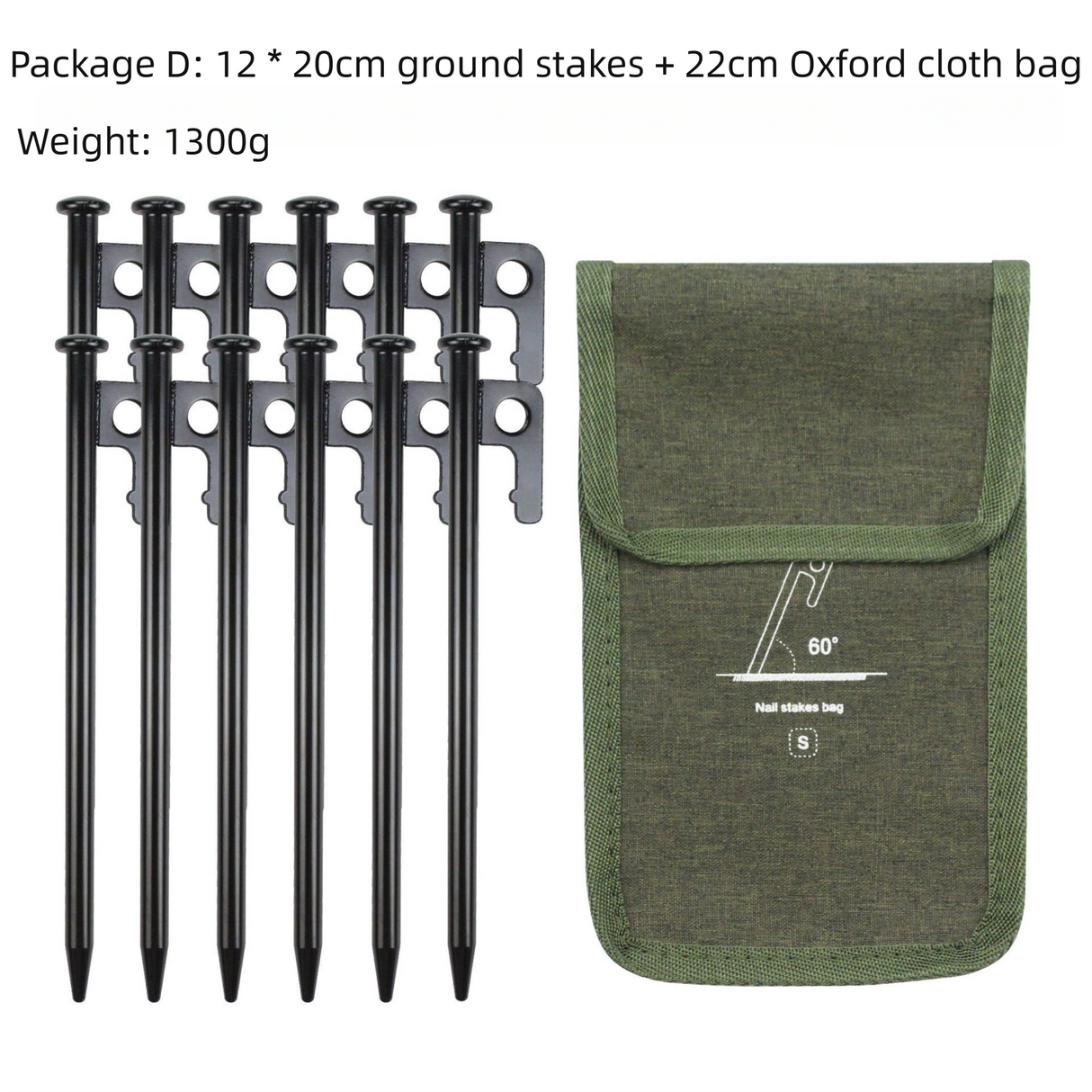 2pc Heavy-Duty 20cm Tent Stakes Kit (12 Pegs/pc) with Carry Bag
