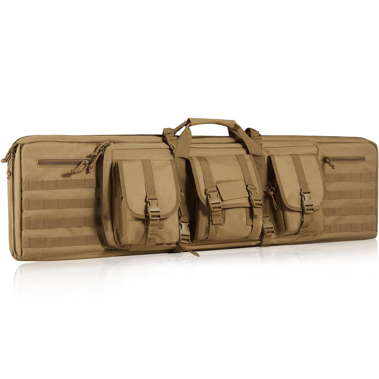 VEVOR Rifle Bag, 42 inch Tactical Double Long Gun Bag, Soft Rifle Case with Lockable Zipper, Portable Handle & Shoulder Strap, 3 Large Storage Pockets Rifle Case for Two 40" Rifles & 2 Pistols, Brown