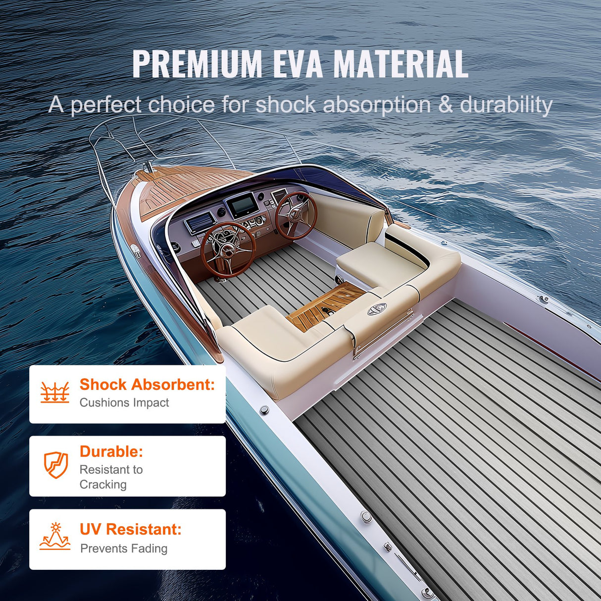 VEVOR EVA Boat Decking: 94.5" × 35.4" (2400 × 899 mm), 6 mm Self-Adhesive Non-Slip Marine Flooring 23.2 sq.ft (2.16 m²)