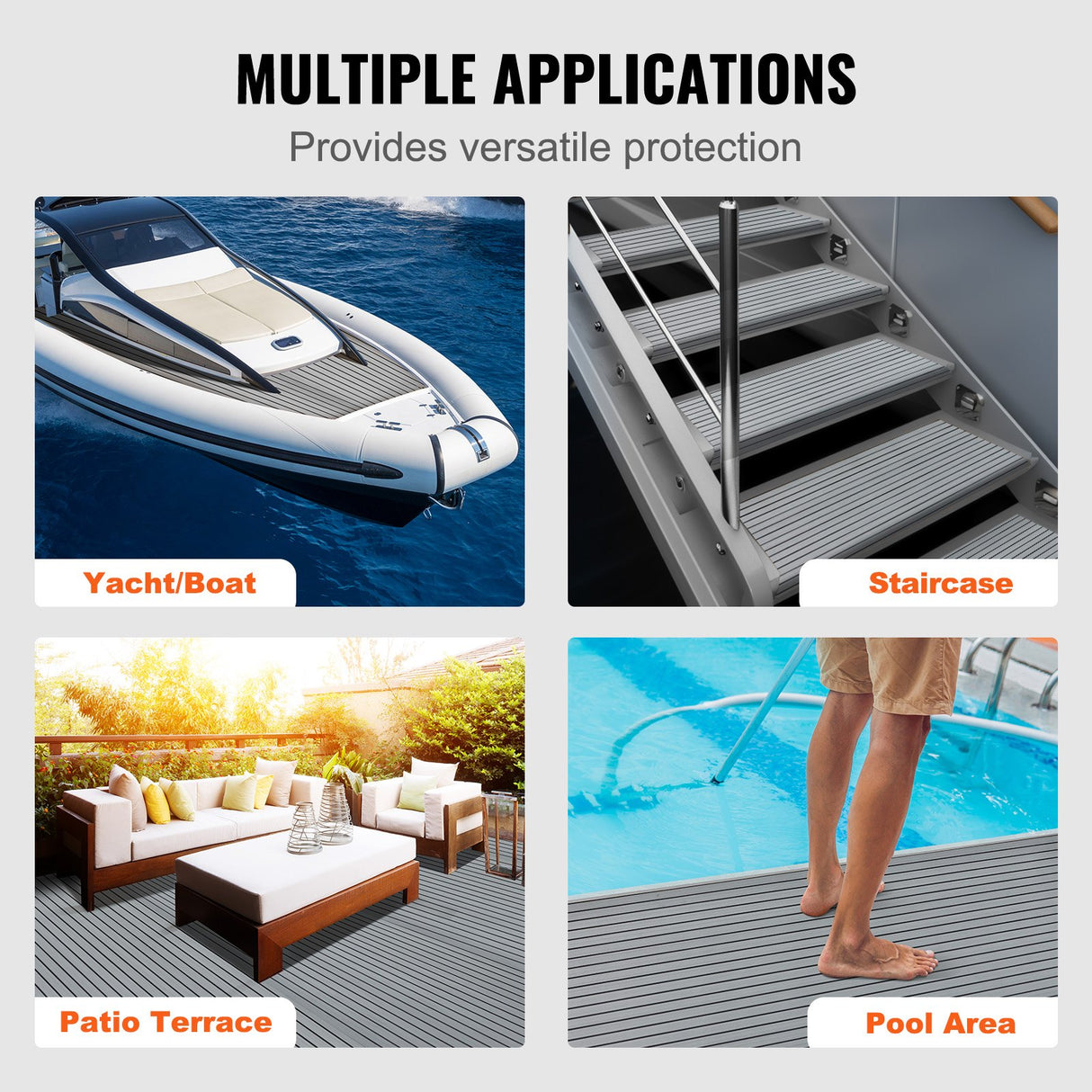 VEVOR EVA Boat Decking – 94.5" × 45.7" (2400 × 1161 mm), 6 mm Self-Adhesive Non-Slip Marine Flooring – 29.9 sq.ft (2.78 m²)