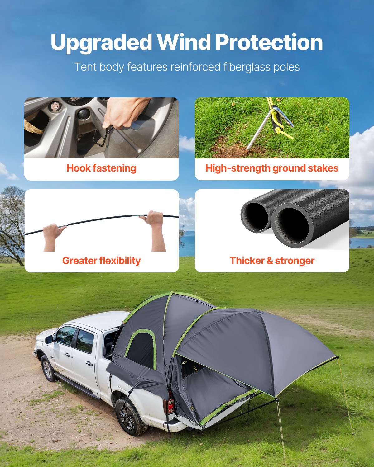 VEVOR Truck Tent 5.0-5.2ft Waterproof PU2000 Truck Bed Camping Tent 2-3 Person
