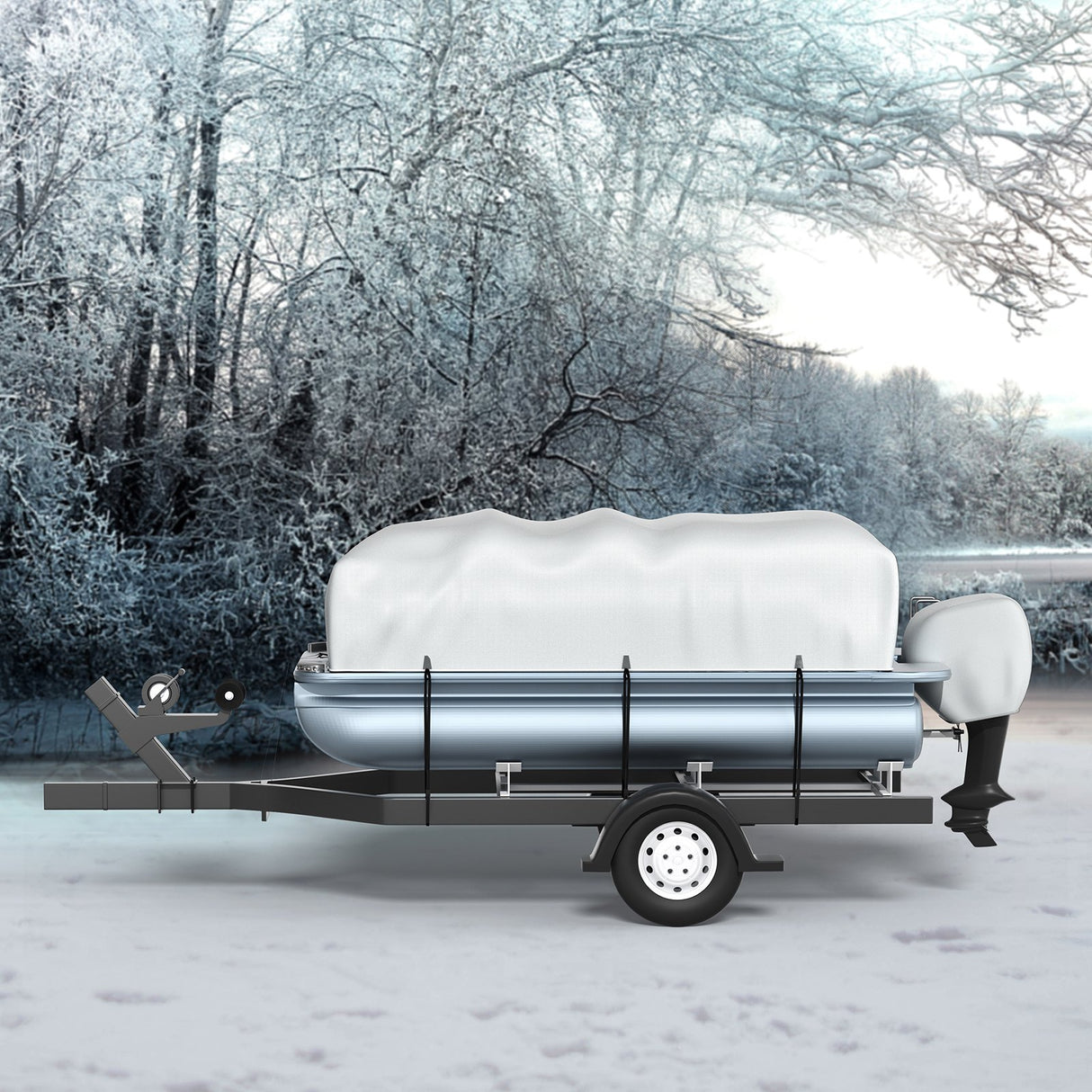 VEVOR Pontoon Boat Cover, Fit for 17'-20' Boat, Heavy Duty 600D Marine Grade Oxford Fabric, UV Resistant Waterproof Trailerable Boat Cover with 2 Support Poles and 7 Wind-Proof Straps, Gray