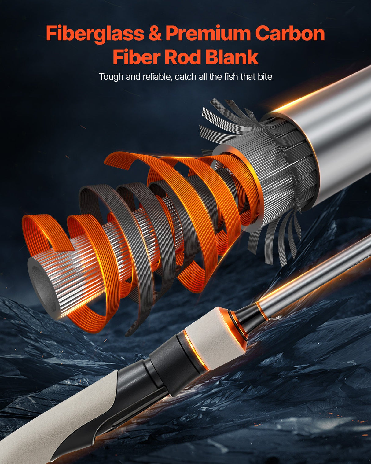 Rod and Fishing Reel Combo, IM6 Fiberglass & Carbon Fibre Spinning Rod and Reel Combo