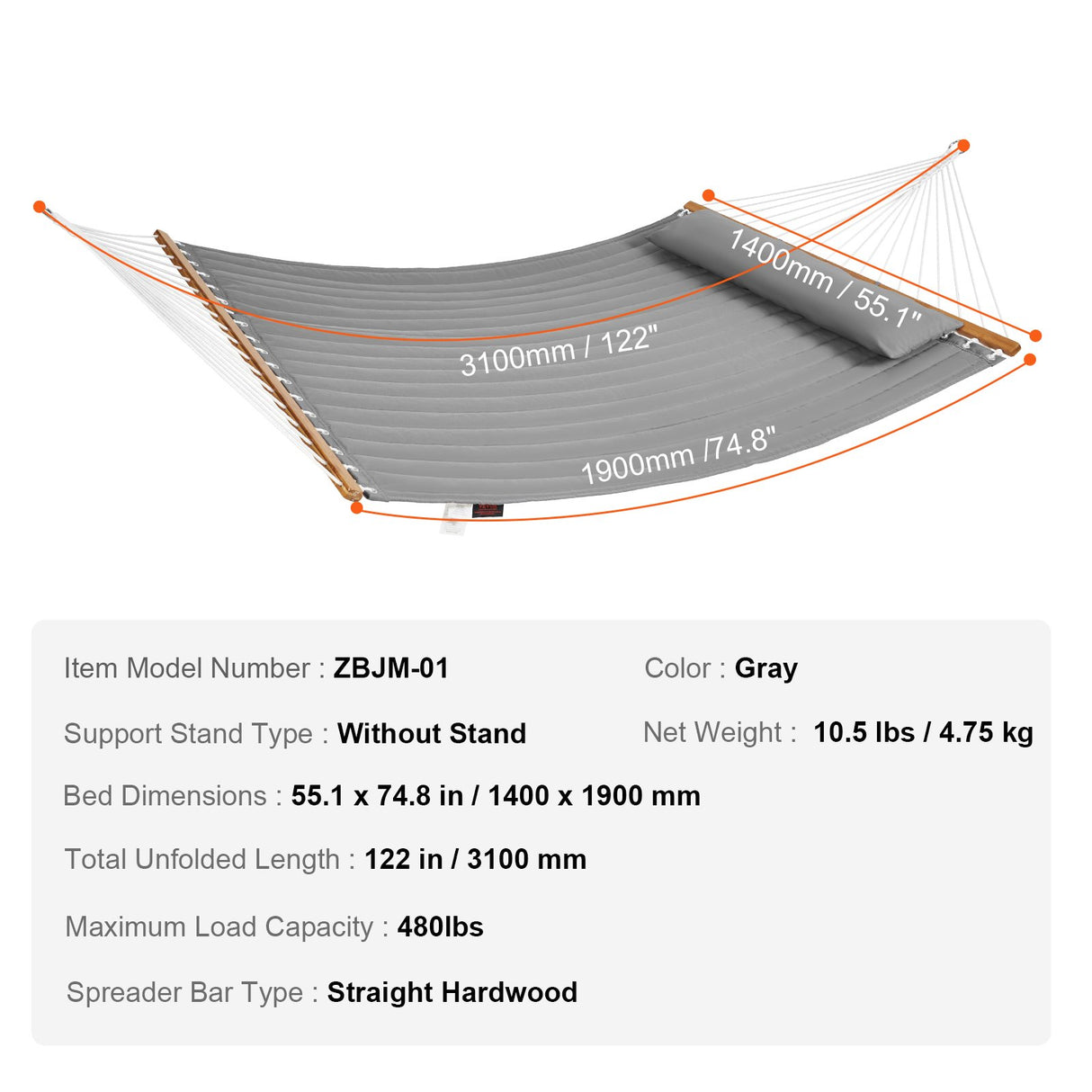Double Quilted Fabric Hammock | 12 FT | 2 Person