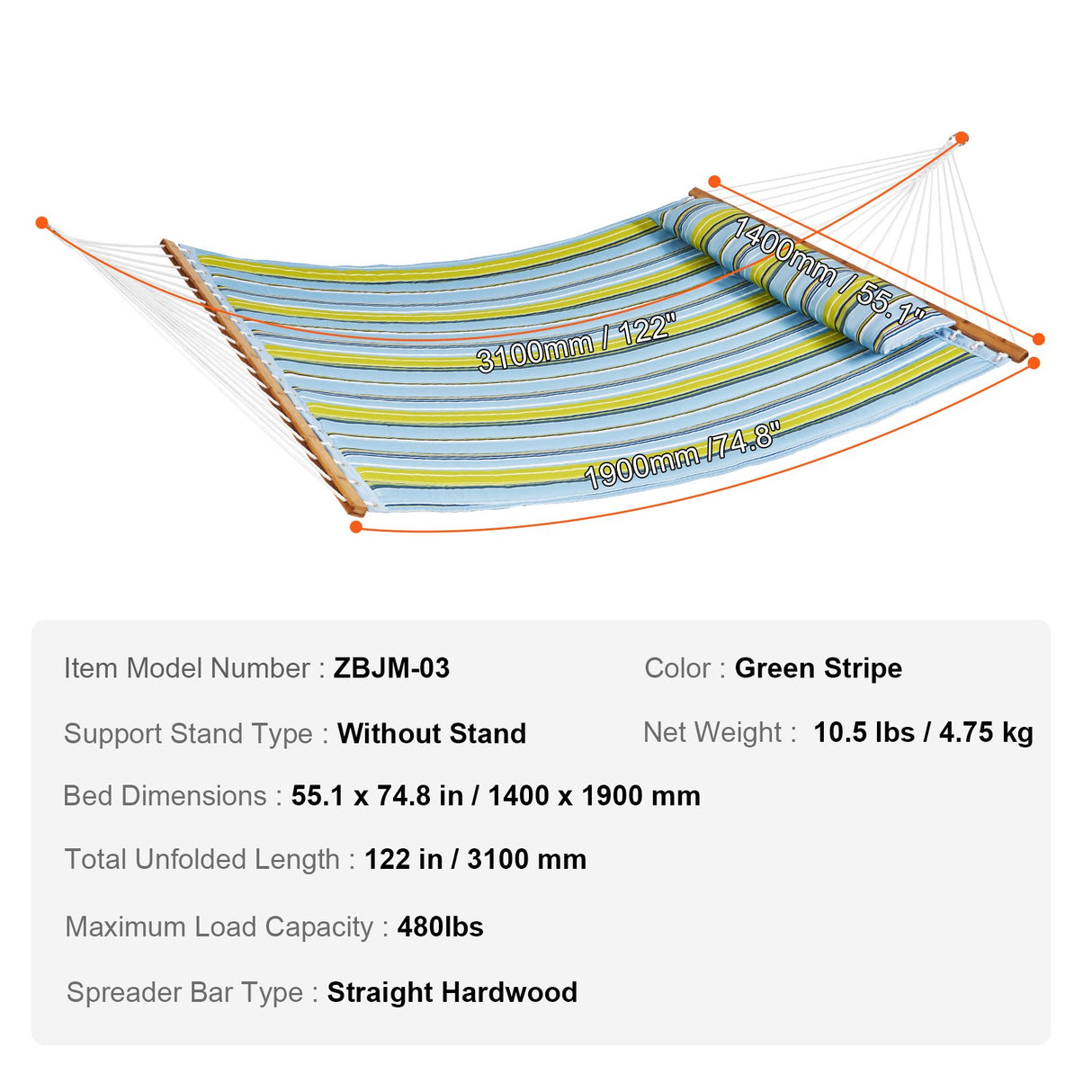 Double Quilted Fabric Hammock | 12 FT | 2 Person