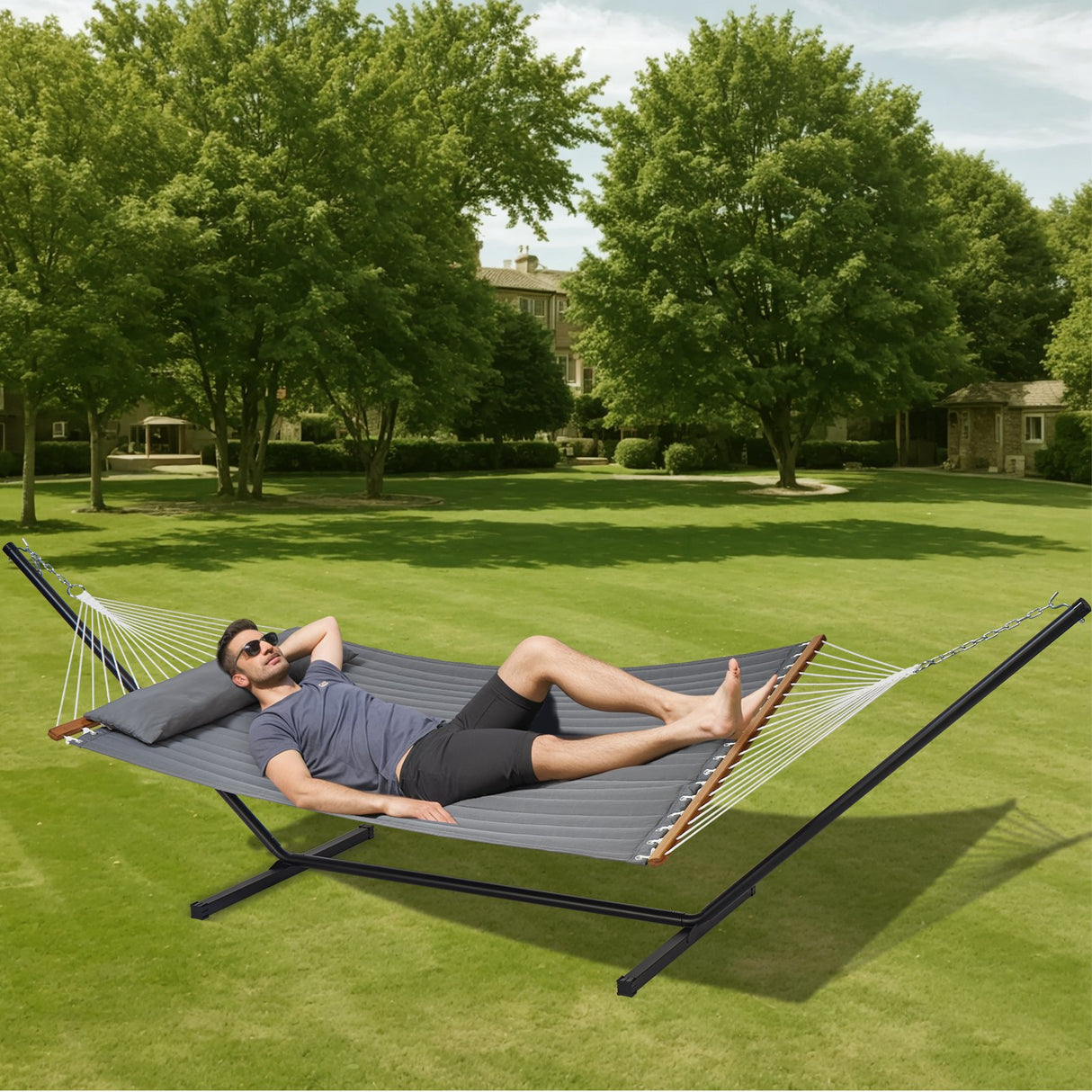 Double Quilted Fabric Hammock | Two Person | Stand included