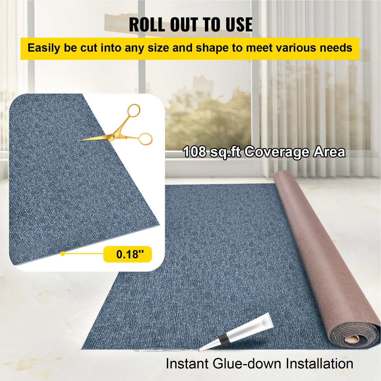 VEVOR Deep Blue Marine Carpet – 6 ft × 49.2 ft (1.83 × 15.00 m), Marine-Grade Outdoor Runner with Waterproof TPR Backing, Non-Slip, UV & Mould-Resistant