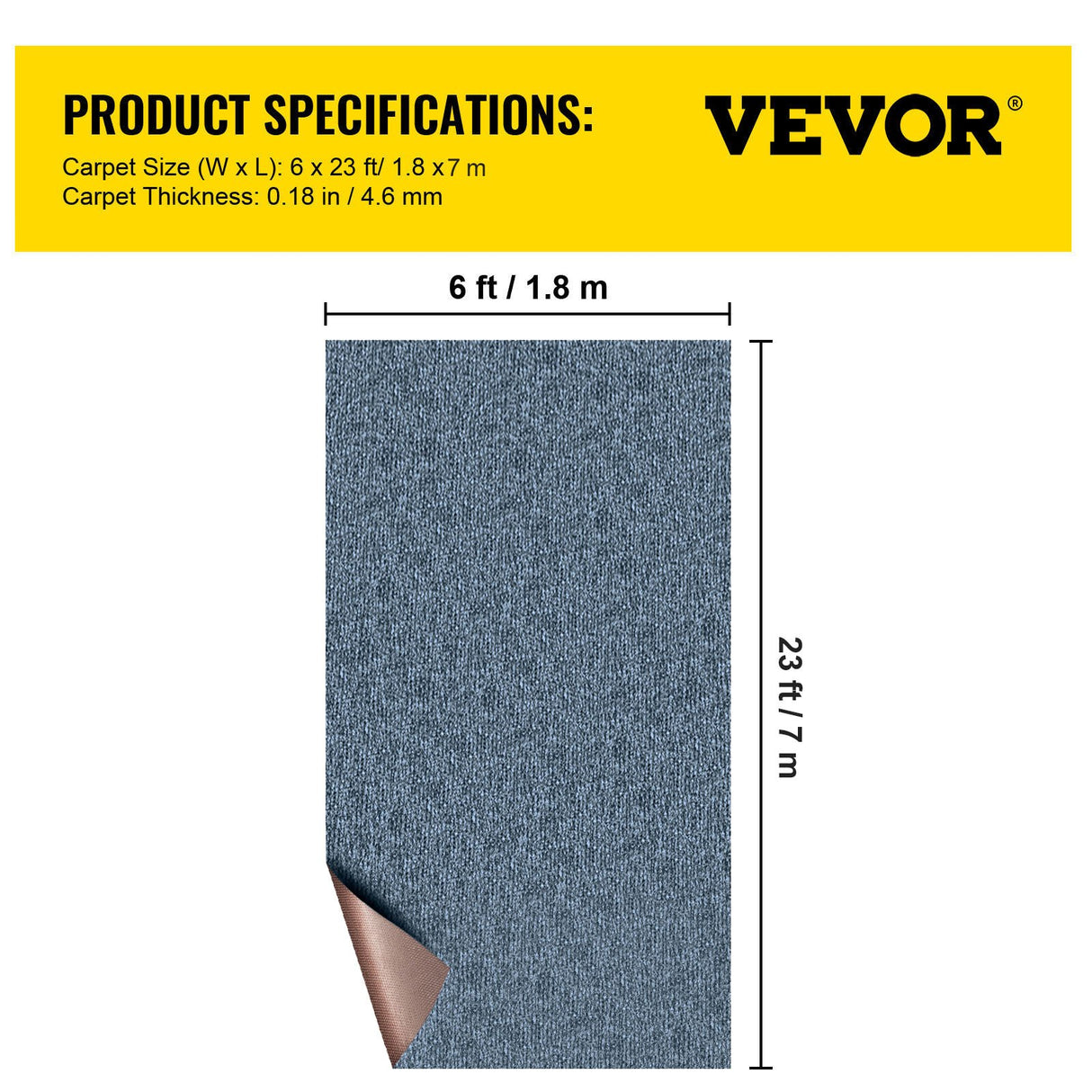 VEVOR Grey Marine Carpet: 6 ft × 23 ft (1.8 × 7.0 m), Marine-Grade Indoor/Outdoor Carpet with Waterproof TPR Backing, Non-Slip, Easy-Cut, Easy-Clean Carpet Roll