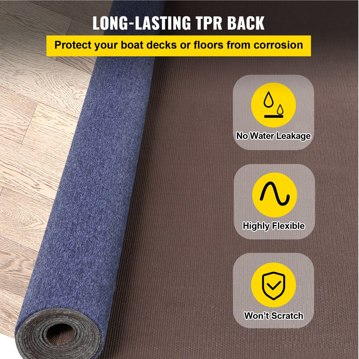 VEVOR Deep Blue Marine Carpet – 6 ft × 39.3 ft (1.8 × 12.0 m), Marine-Grade Indoor/Outdoor Carpet with Waterproof TPR Backing, Non-Slip, Easy-Cut, Durable Carpet Roll