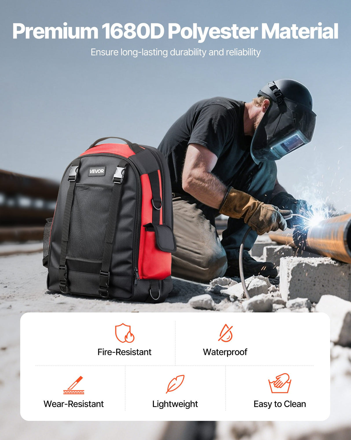 VEVOR 25.2L Welding Backpack 1680D Polyester Welder Backpack for Tool and Helmet