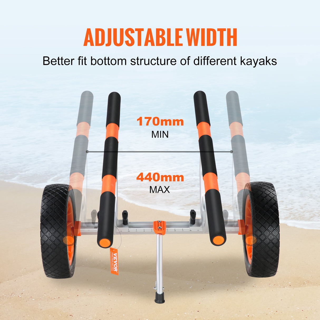 VEVOR Adjustable Kayak Cart Canoe Boat Carrier 450lbs Load with 12'' Solid Tires