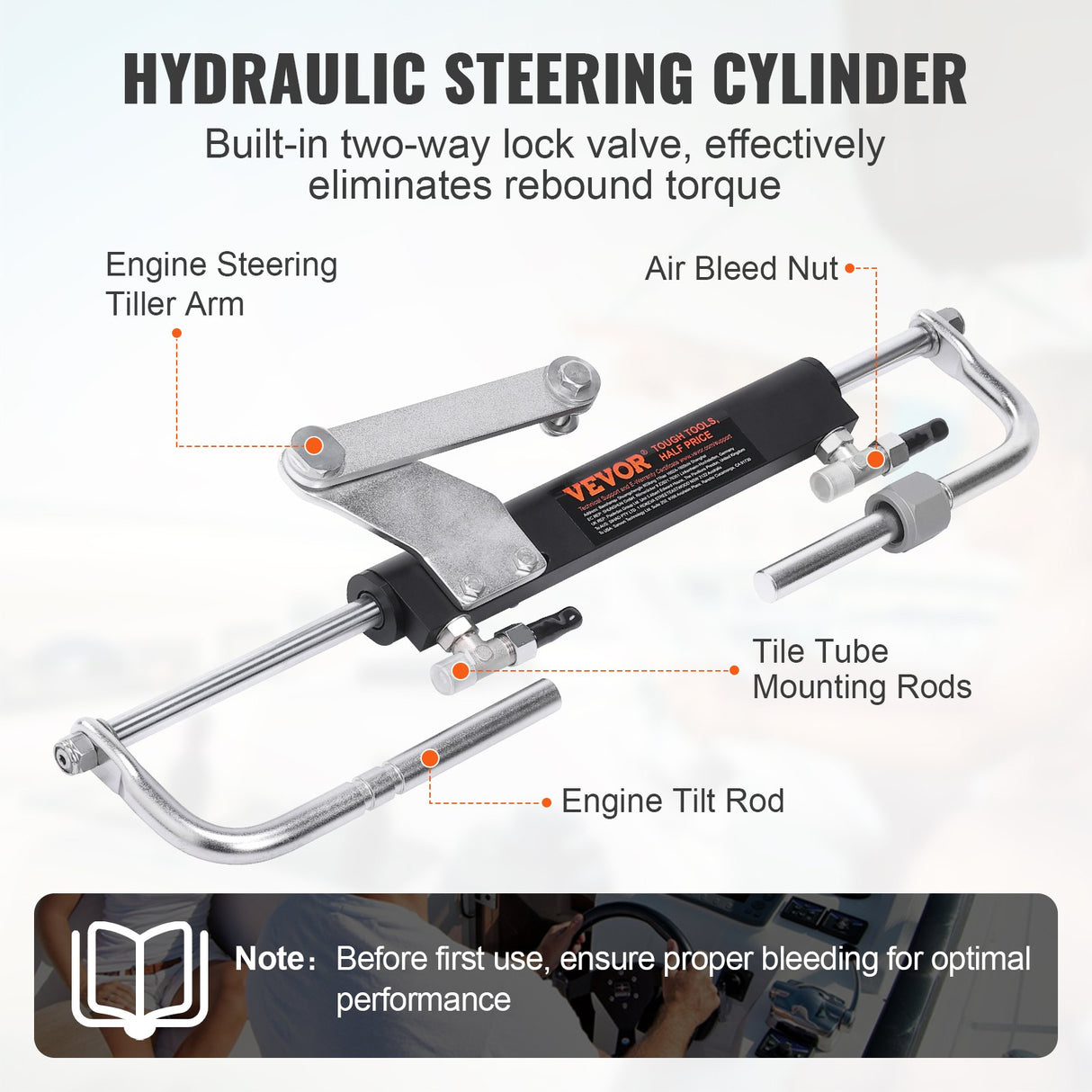 VEVOR Hydraulic Steering Kit 90HP Hydraulic Outboard Steering Kit with Helm Pump Cylinder Marine Steering System Kit