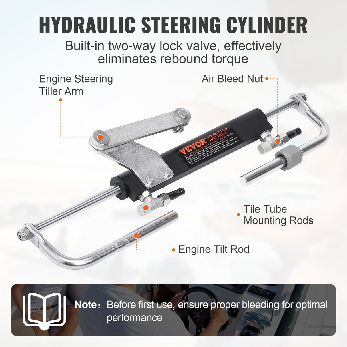 VEVOR 90HP Hydraulic Outboard Steering Kit — Complete Marine Steering System with Helm Pump, Cylinder & 2×24ft Hoses