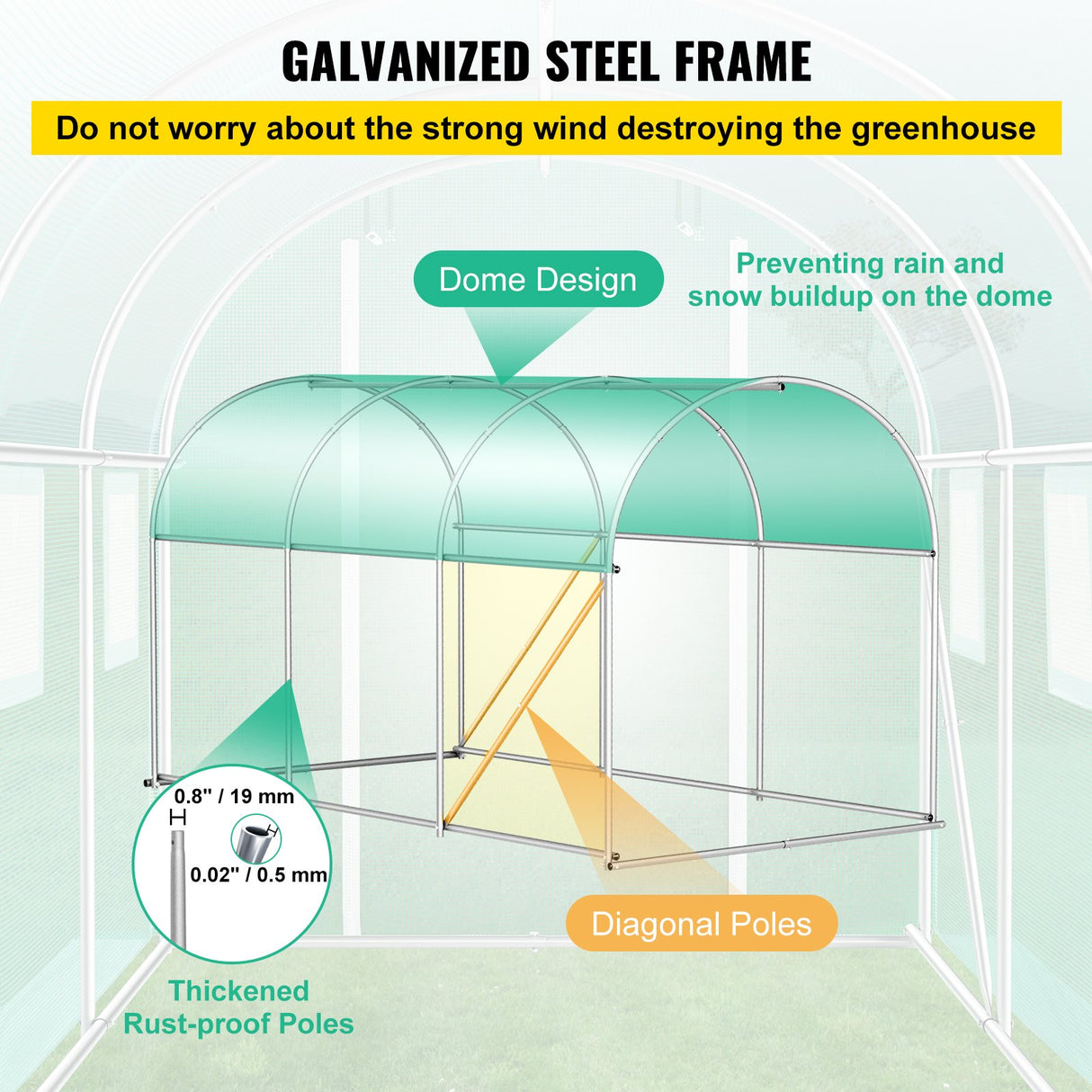 VEVOR Walk-in Tunnel Greenhouse Galvanized Frame & Waterproof Cover 12x7x7 ft