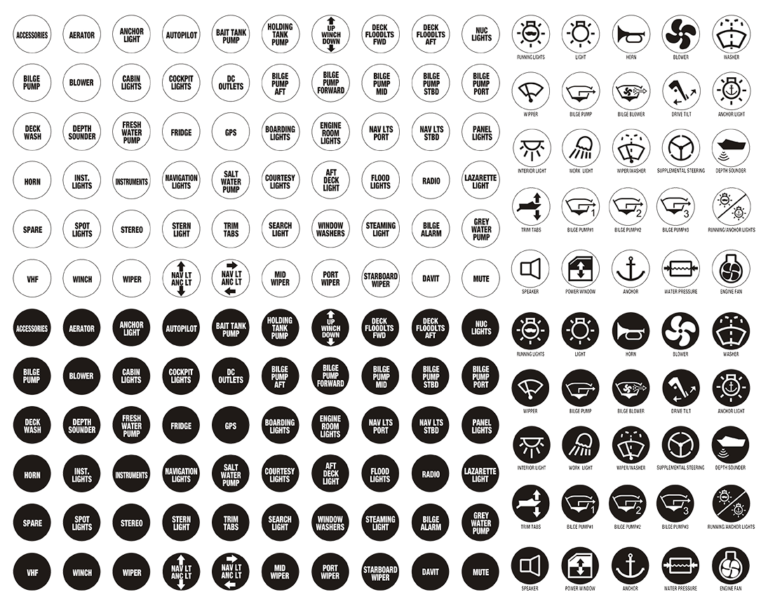 Switch Panel Name Plates - Black & White 19mm Round