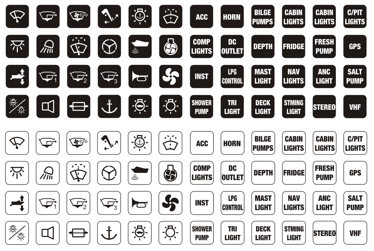 Led Rocker Switch Name Plates - Black & White 12 mm Square