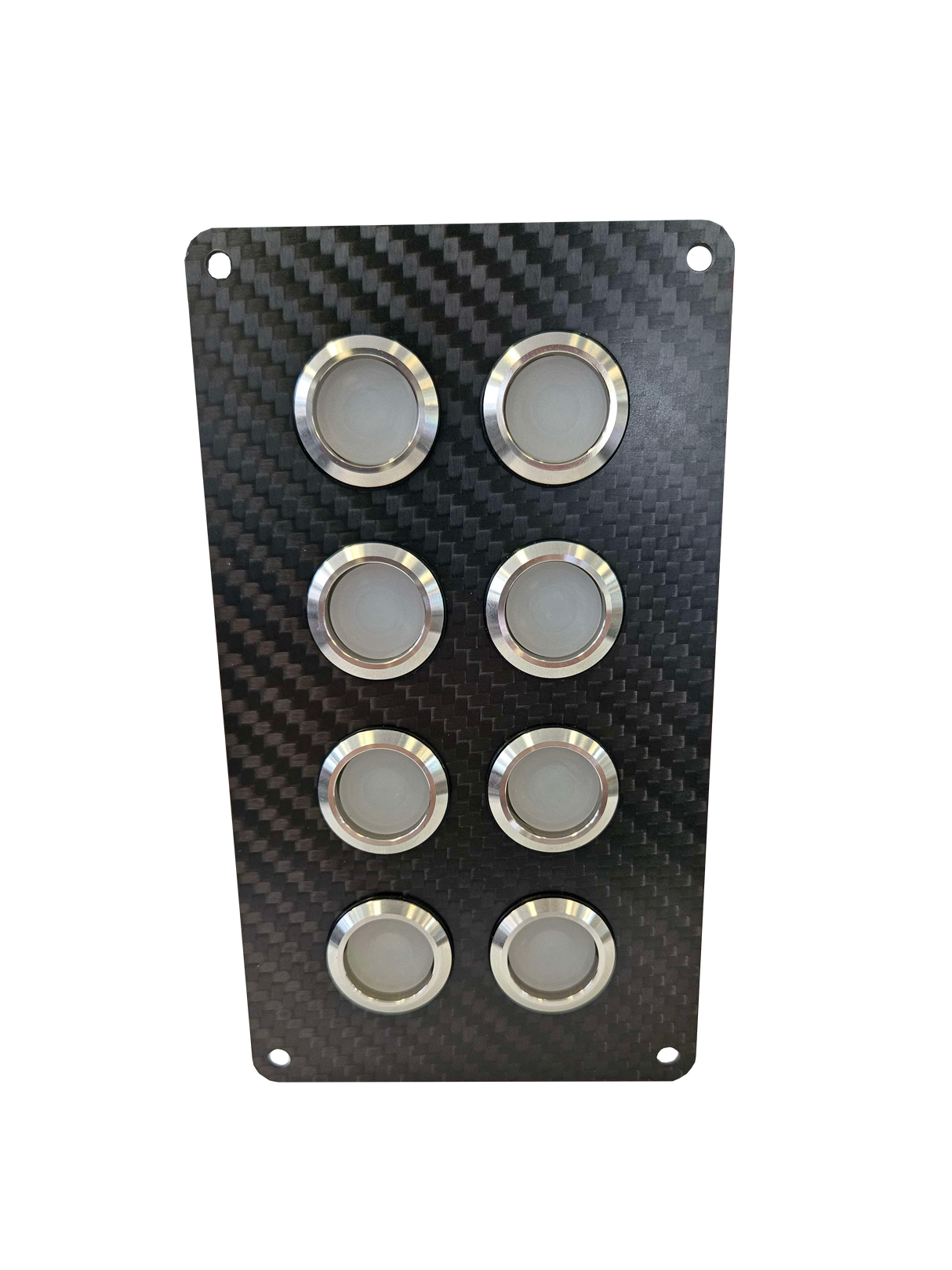 8 gang carbon fibre switch panel with 20A backlit switches