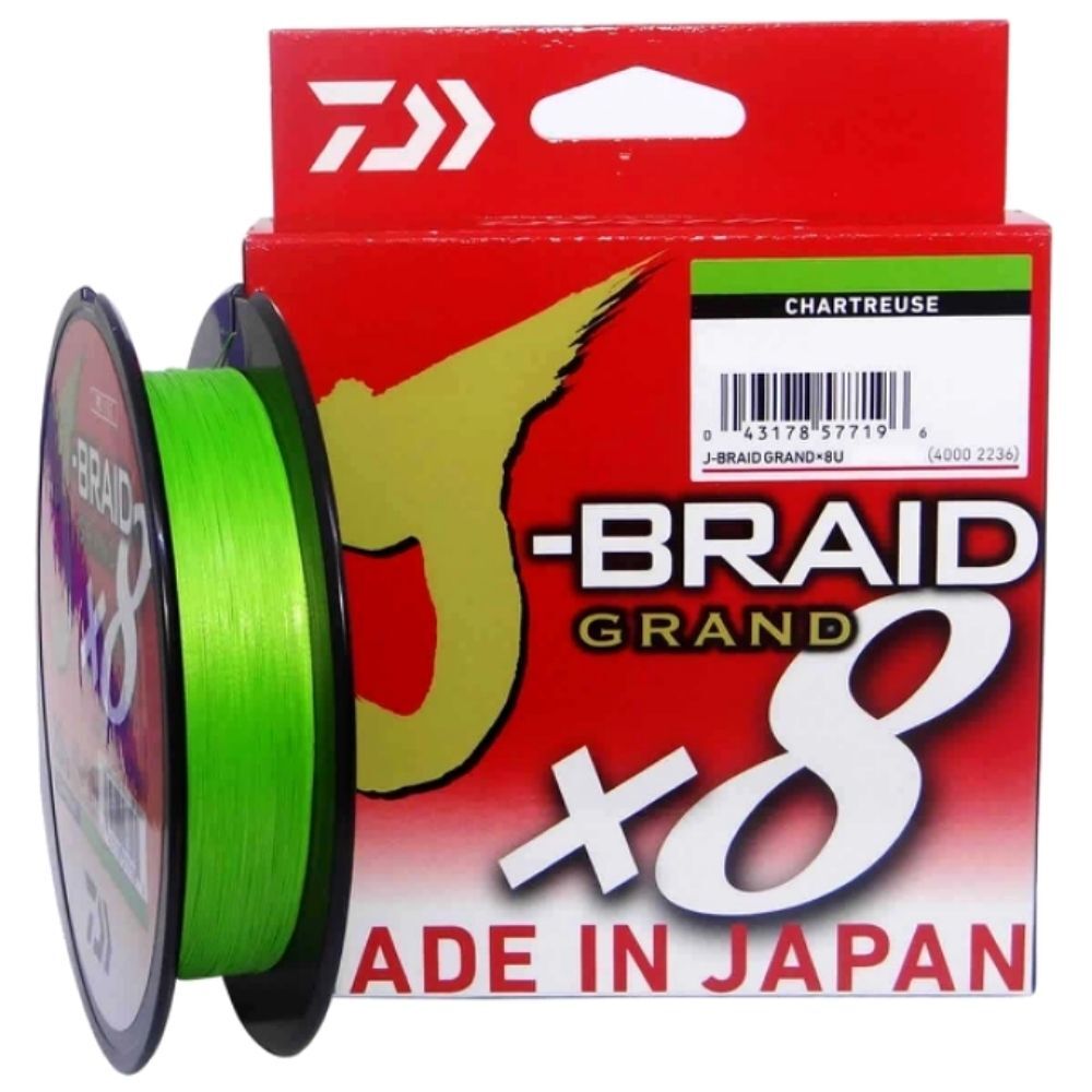 Daiwa J-Braid 300M 8-Strand Woven Round Braid Line, Chartreuse, 30 lb