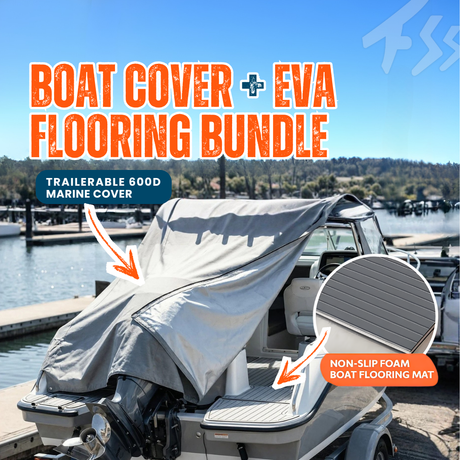 Seamanship 17–19ft Boat Cover + EVA Foam Flooring Bundle | Trailerable 600D Marine Cover & Non-Slip Decking Mat