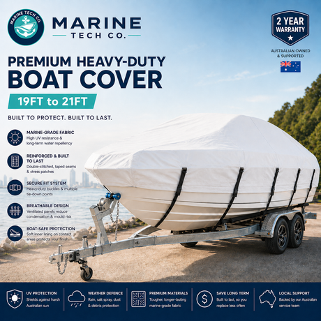 Marine Tech Co - Premium Heavy-Duty Boat Cover (19ft – 21ft) | White