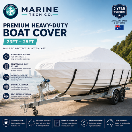 Marine Tech Co - Premium Heavy-Duty Boat Cover (23ft – 25ft) | White