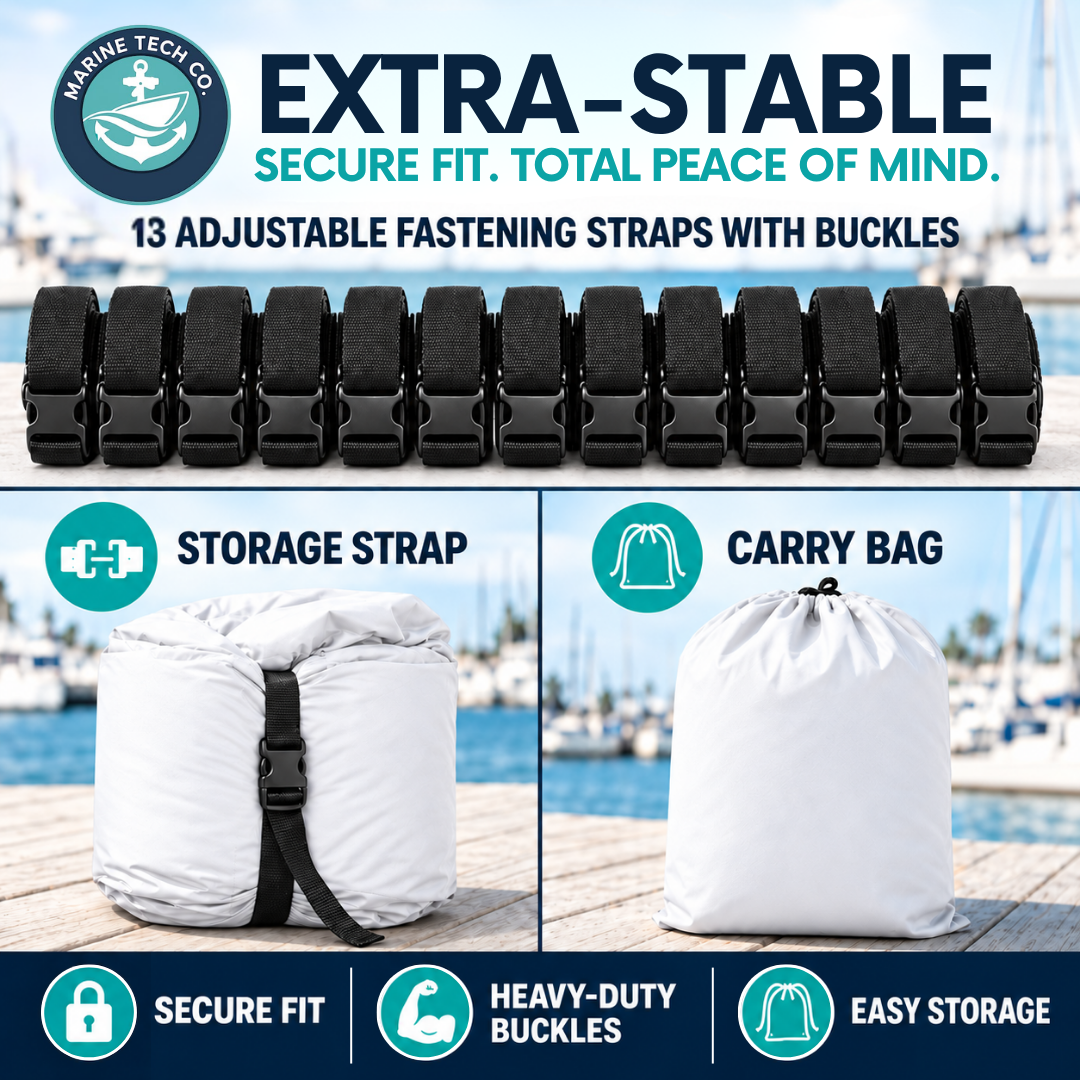 Marine Tech Co - Premium Heavy-Duty Boat Cover (17ft – 19ft) | 2-Year Warranty | White