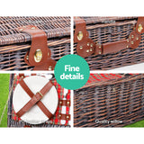 Alfresco 4 Person Picnic Basket Set Insulated Blanket Bag Red