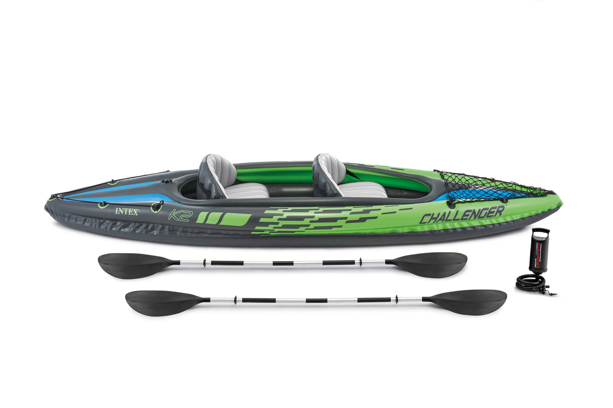 Intex Challenger K2 Inflatable Kayak: 2-Person, 2.6m Sporty Design with Adjustable Seats, Aluminium Paddles & High-Output Pump, Lakes & Mild Rivers