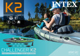 Intex Challenger K2 Inflatable Kayak: 2-Person, 2.6m Sporty Design with Adjustable Seats, Aluminium Paddles & High-Output Pump, Lakes & Mild Rivers