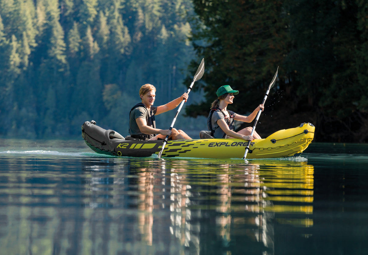 Intex Explorer K2 Inflatable Kayak: 2-Person, 3.12m × 0.91m × 0.51m with Adjustable Seats, Aluminium Paddles & High-Output Pump, Lakes & Mild Rivers